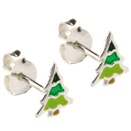 Sterling Silver Christmas Tree Enamel Stud Earrings