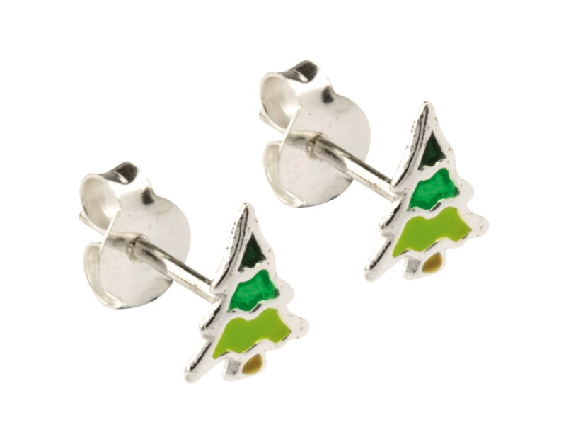 Sterling Silver Christmas Tree Enamel Stud Earrings