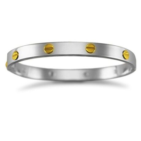 Sterling Silver Rhodium Plated Bangle With 9ct Screws - Ladies