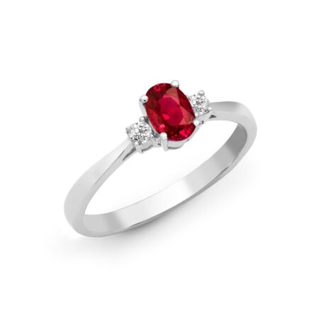 18ct White Gold Natural Diamond And Ruby And 3 Stone Ring