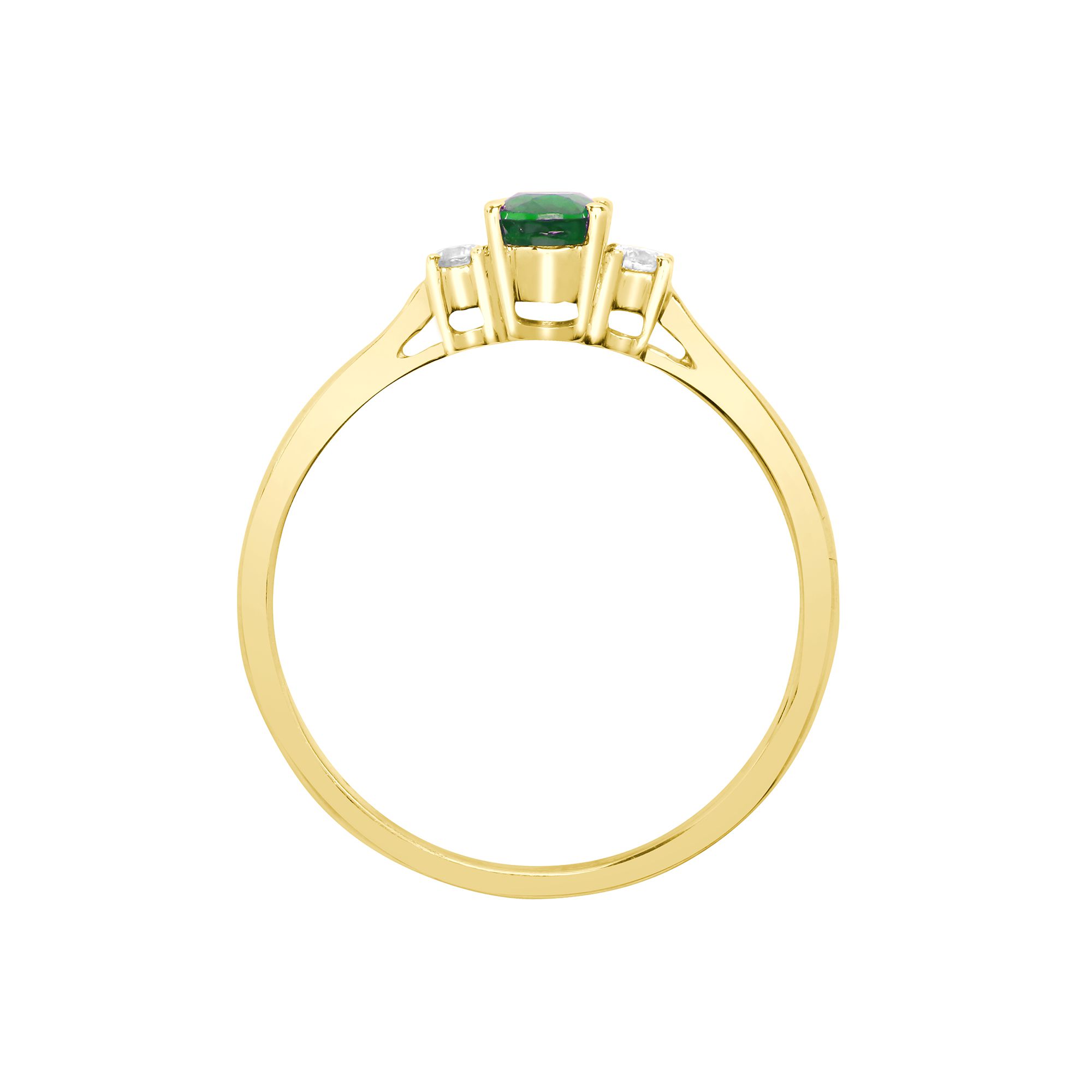 18ct Yellow Gold Natural Diamond And Emerald And 3 Stone Ring - Image 2
