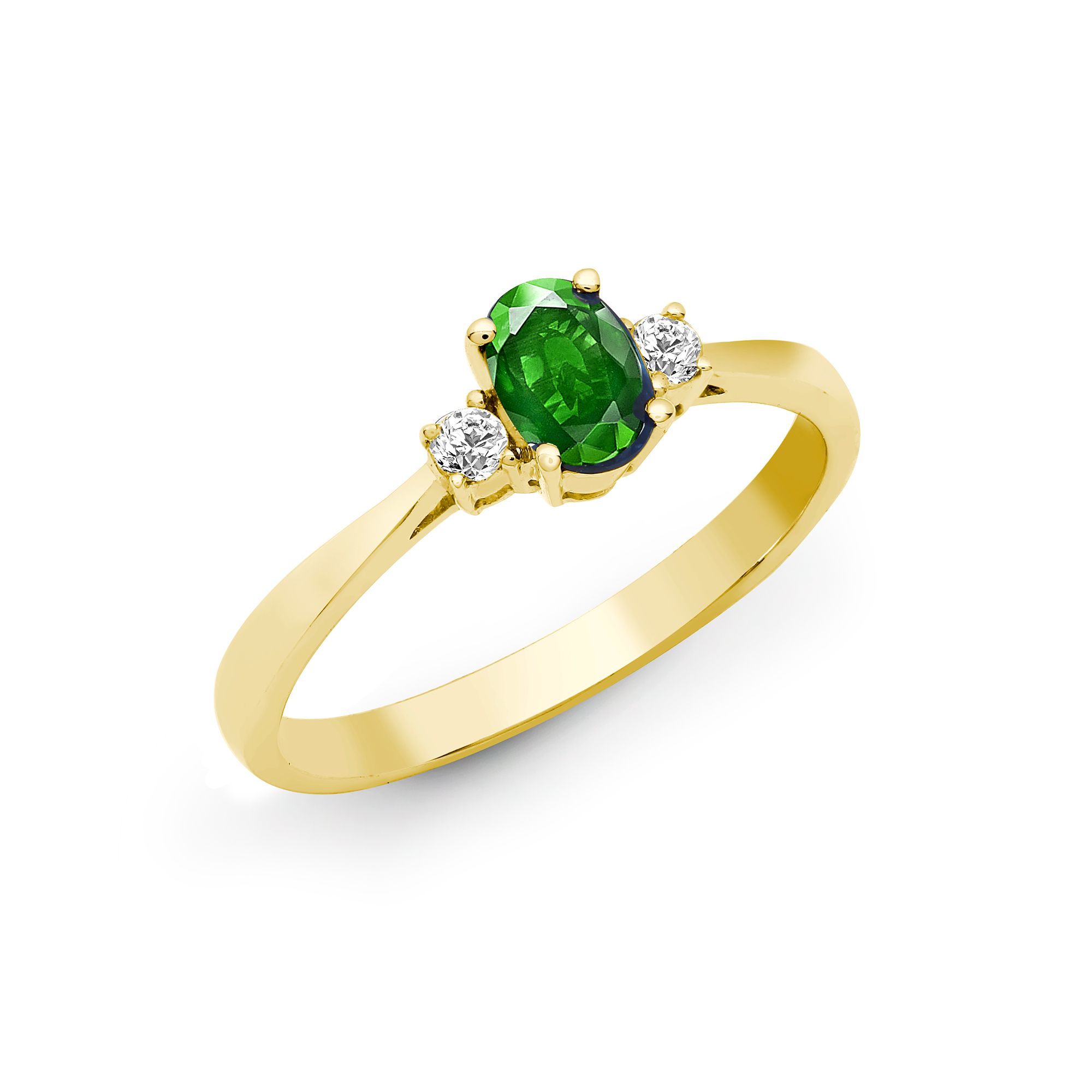 18ct Yellow Gold Natural Diamond And Emerald And 3 Stone Ring