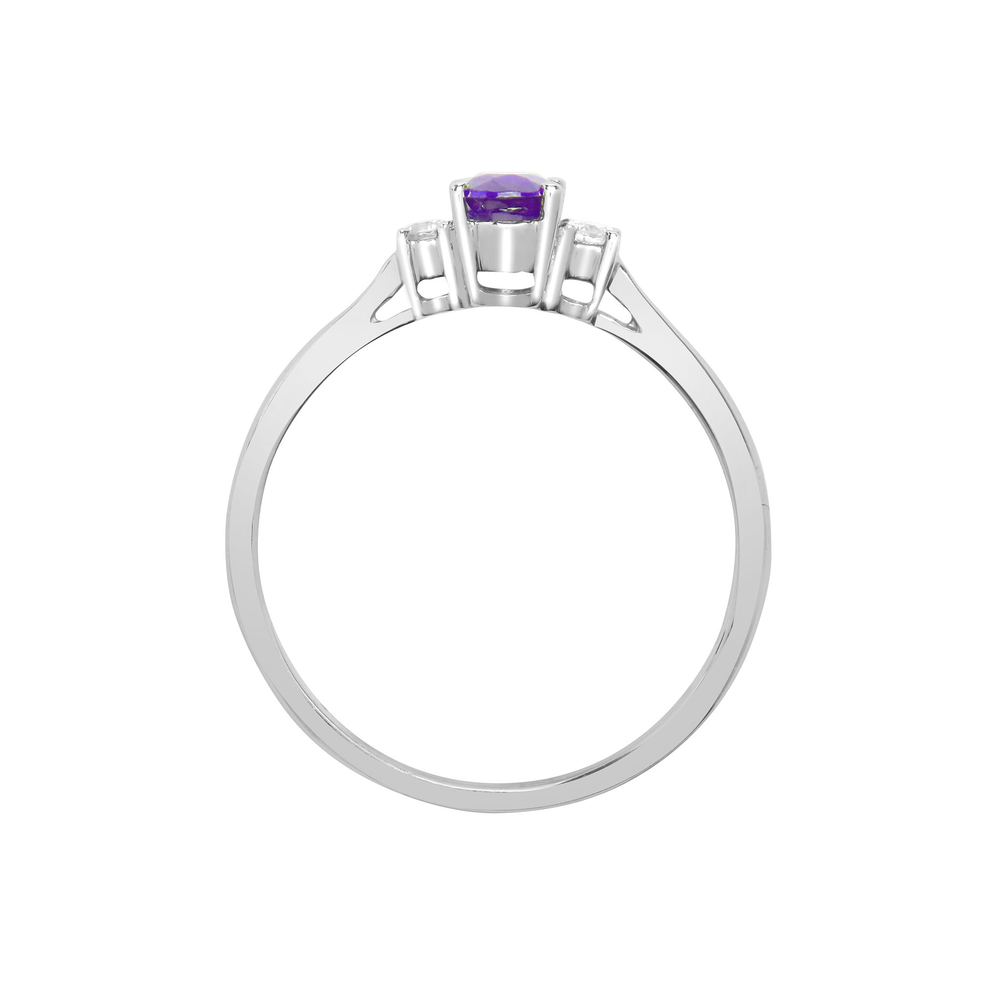 18ct White Gold Natural Diamond And Amethyst And 3 Stone Ring - Image 2