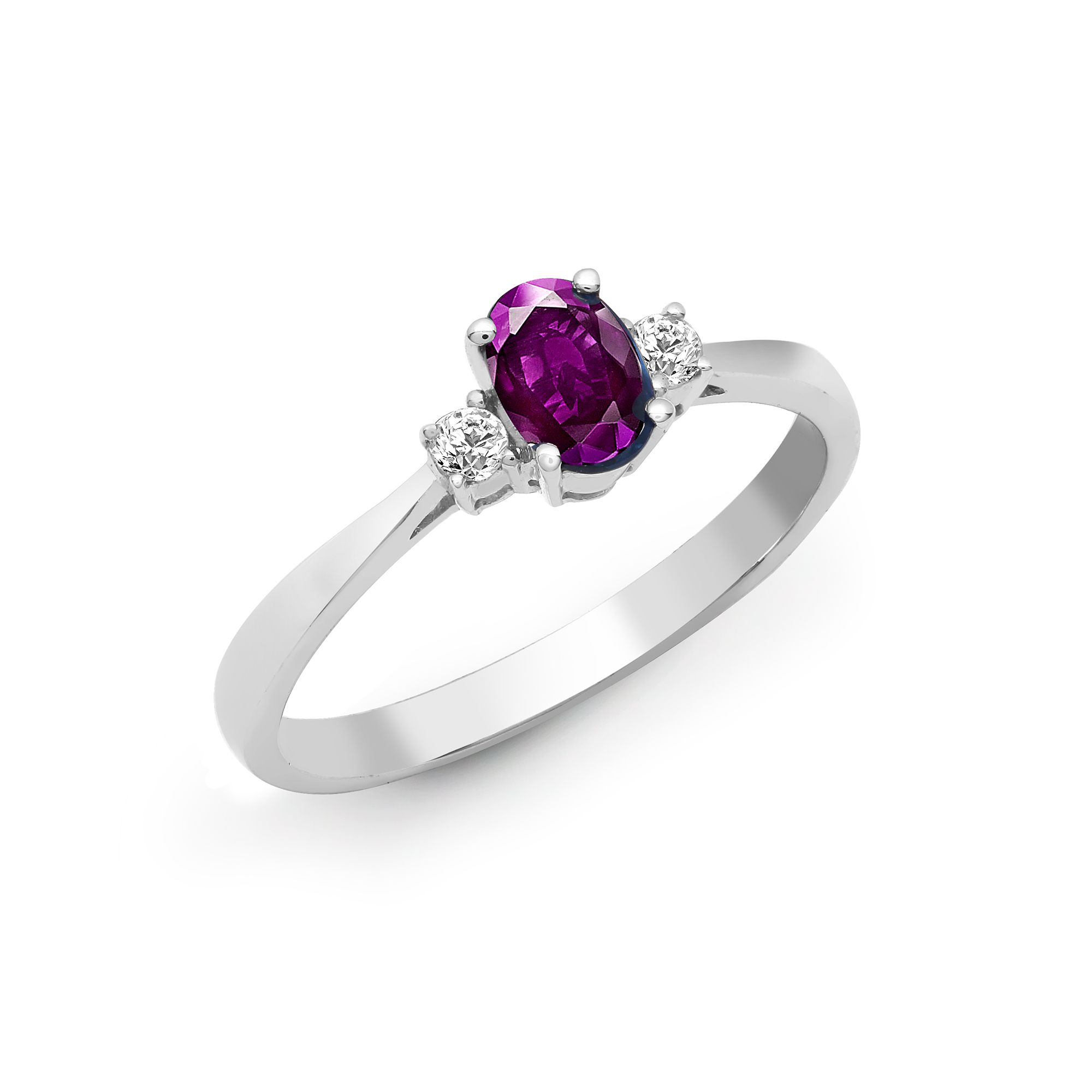 18ct White Gold Natural Diamond And Amethyst And 3 Stone Ring