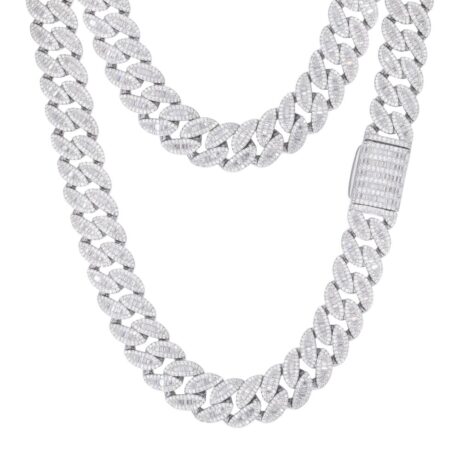 Sterling Silver Baguette CZ Cuban Chain 14mm