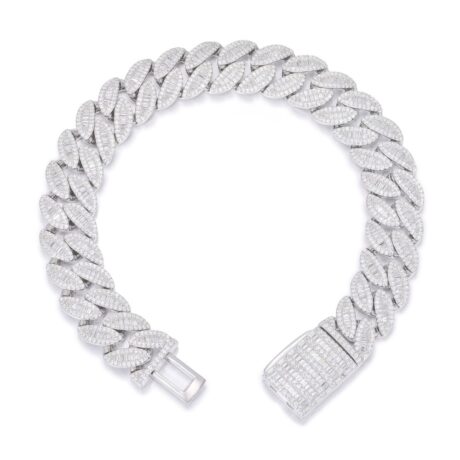 Sterling Silver Baguette CZ Cuban Chain 14.0mm