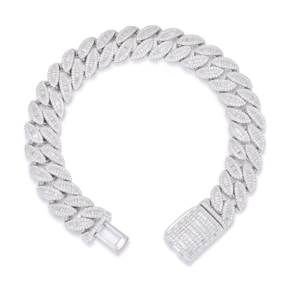 Sterling Silver Baguette CZ Cuban Chain 14.0mm
