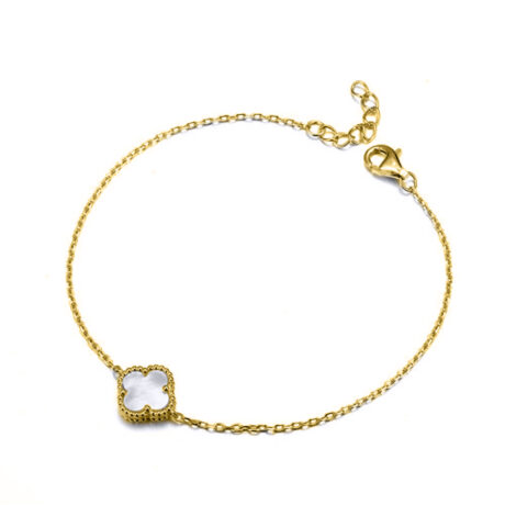 Sterling Silver 14ct Gold Plated MOP Clover Bracelet
