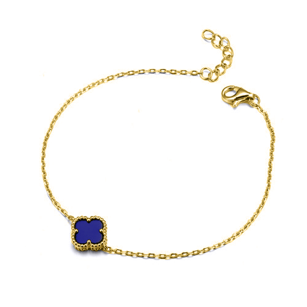 Sterling Silver Rhodium Plated Single Blue Agate Clover Bracelet - Image 4