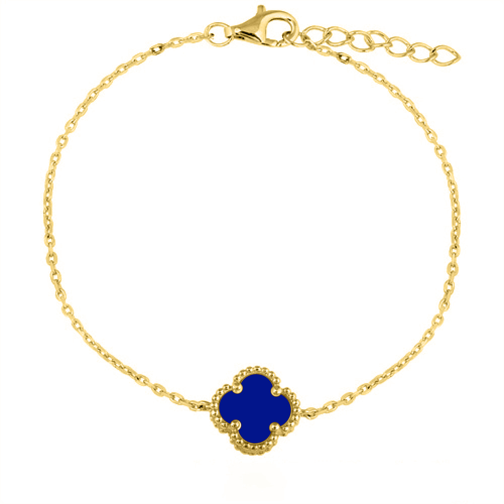 Sterling Silver Rhodium Plated Single Blue Agate Clover Bracelet - Image 5