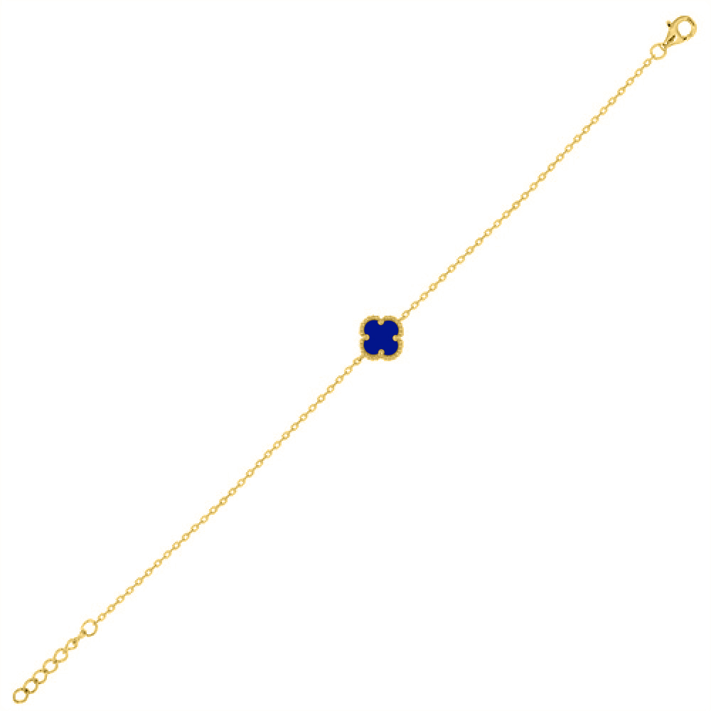 Sterling Silver Rhodium Plated Single Blue Agate Clover Bracelet - Image 6