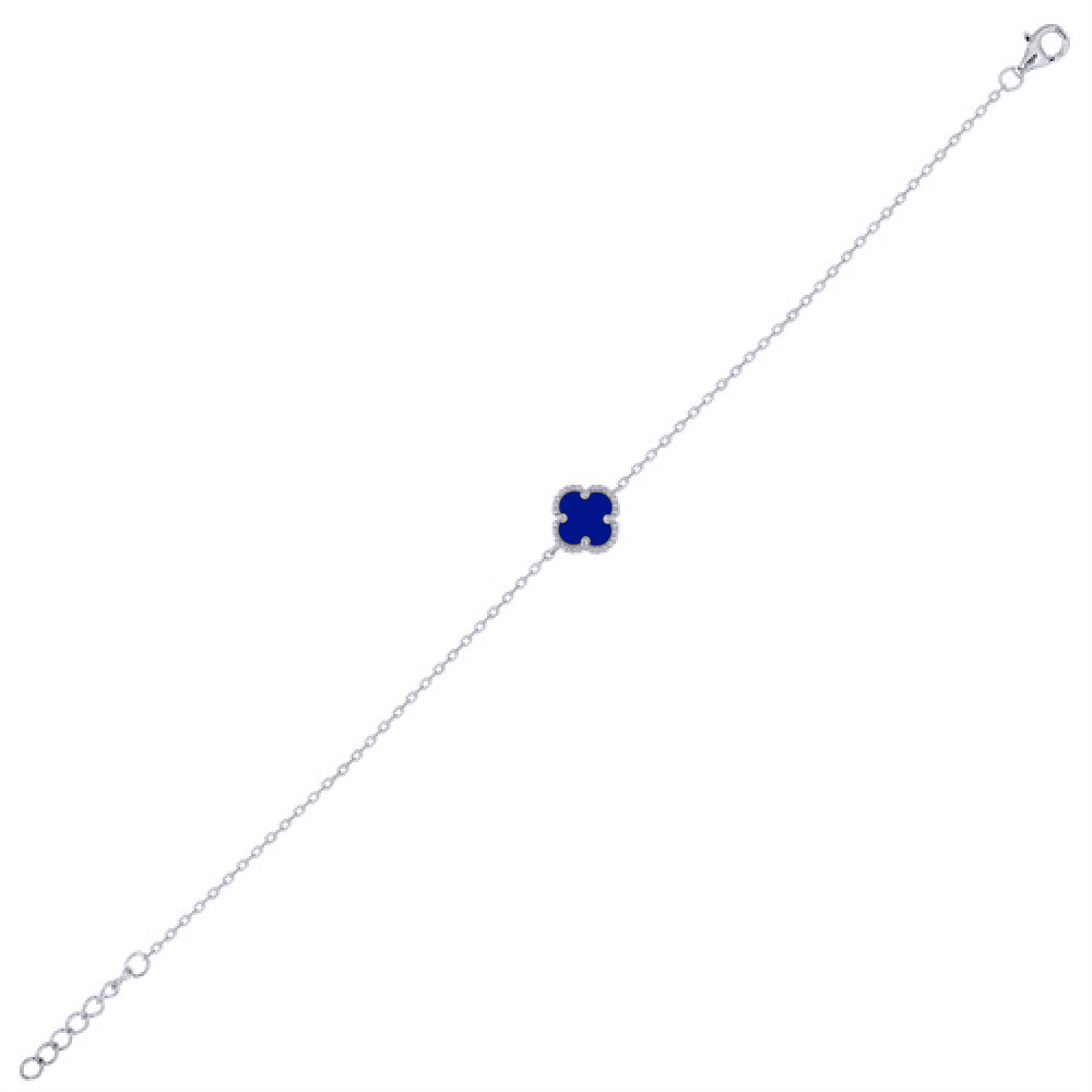Sterling Silver Rhodium Plated Single Blue Agate Clover Bracelet - Image 3
