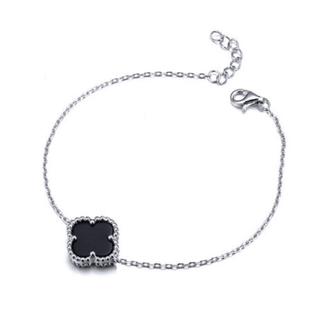 Sterling Silver Single Clover Bracelet Black Onyx Colour
