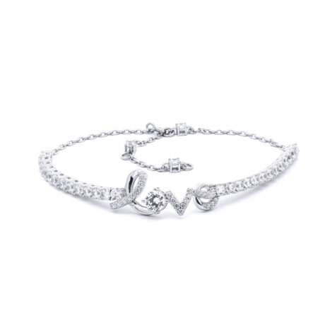 Sterling Silver CZ Love Bracelet With Extender