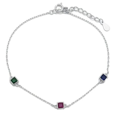 Sterling Silver Multi CZ Square Station Bracelet