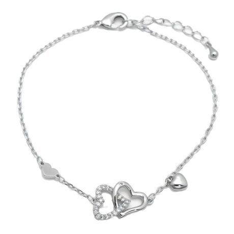 Sterling Silver CZ Double Heart Bracelet