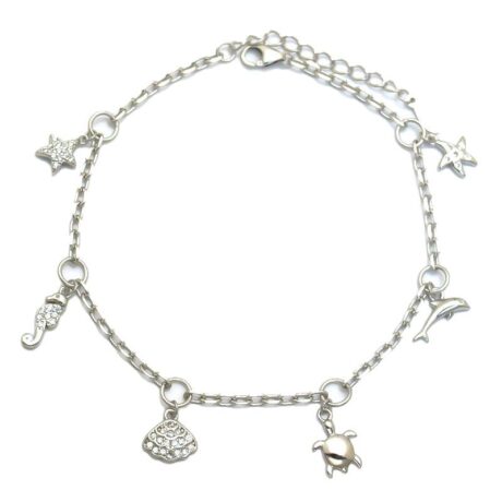 Sterling Silver CZ Sea Life Charm Bracelet
