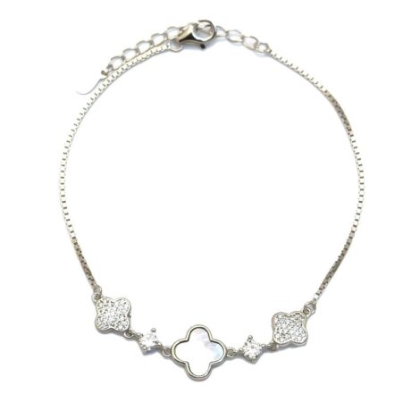 Sterling Silver Mother of Pearl Clover Bracelet