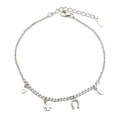 Sterling Silver Clover Horseshoe Charm Bracelet