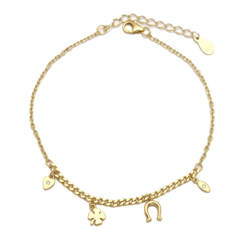 Sterling Silver Clover Horseshoe Charm Bracelet - Image 2