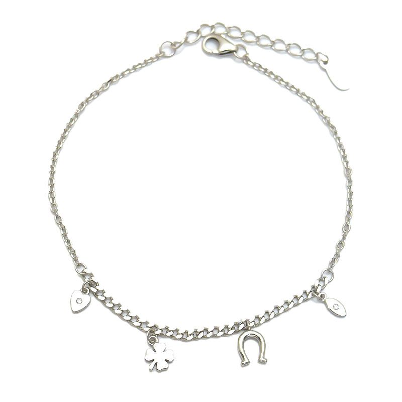 Sterling Silver Clover Horseshoe Charm Bracelet