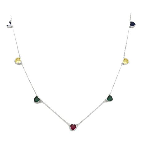 Sterling Silver Multi Heart Station Necklace