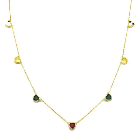 Sterling Silver 14ct Gold Plated Multi Heart Station Necklace