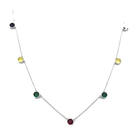 Sterling Silver Multi CZ Station Necklace