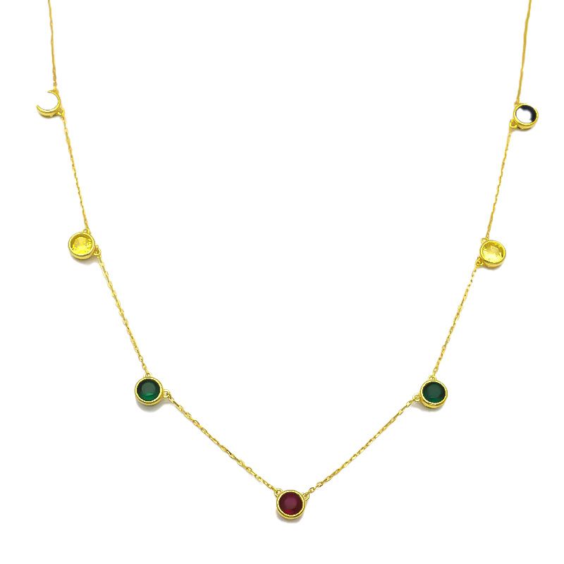 Sterling Silver 14ct Gold Plated Multi CZ Station Necklace