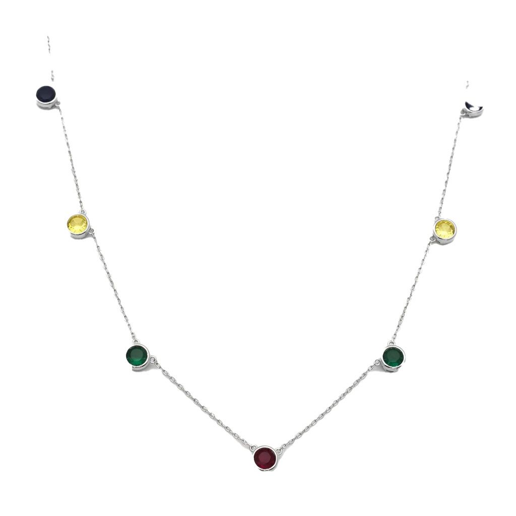 Sterling Silver Multi CZ Station Necklace