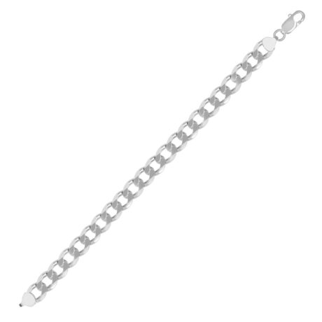 Sterling Silver Diamond Cut Flat Curb 9.6mm Gauge Bracelet