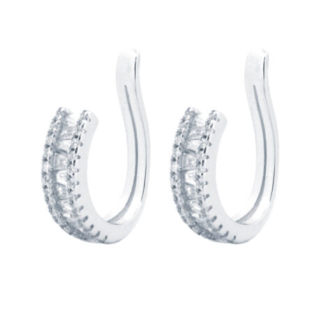 sterling silver trapezoid cubic zirconia helix cuff earrings