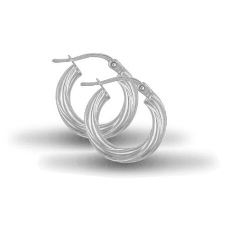 Sterling Silver 3mm round-tube twisted Hoop Earrings with a creole fixing.