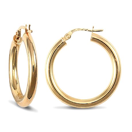 Sterling Silver Gold Plated 3mm polished creole Hoop Earrings