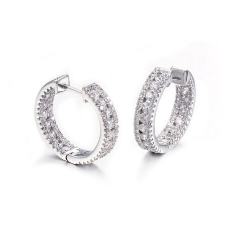 Sterling Silver CZ Inside-Out Eternity Hoop Earrings