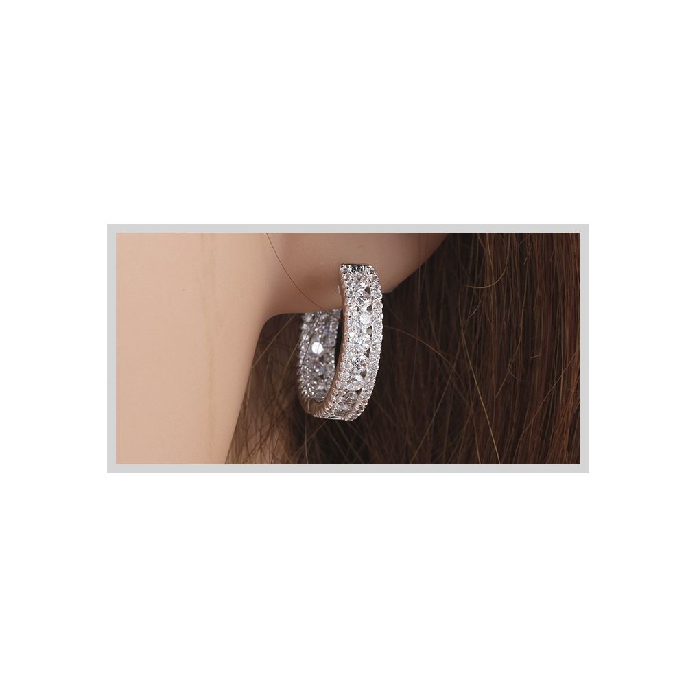 Sterling Silver CZ Inside-Out Eternity Hoop Earrings - Image 2