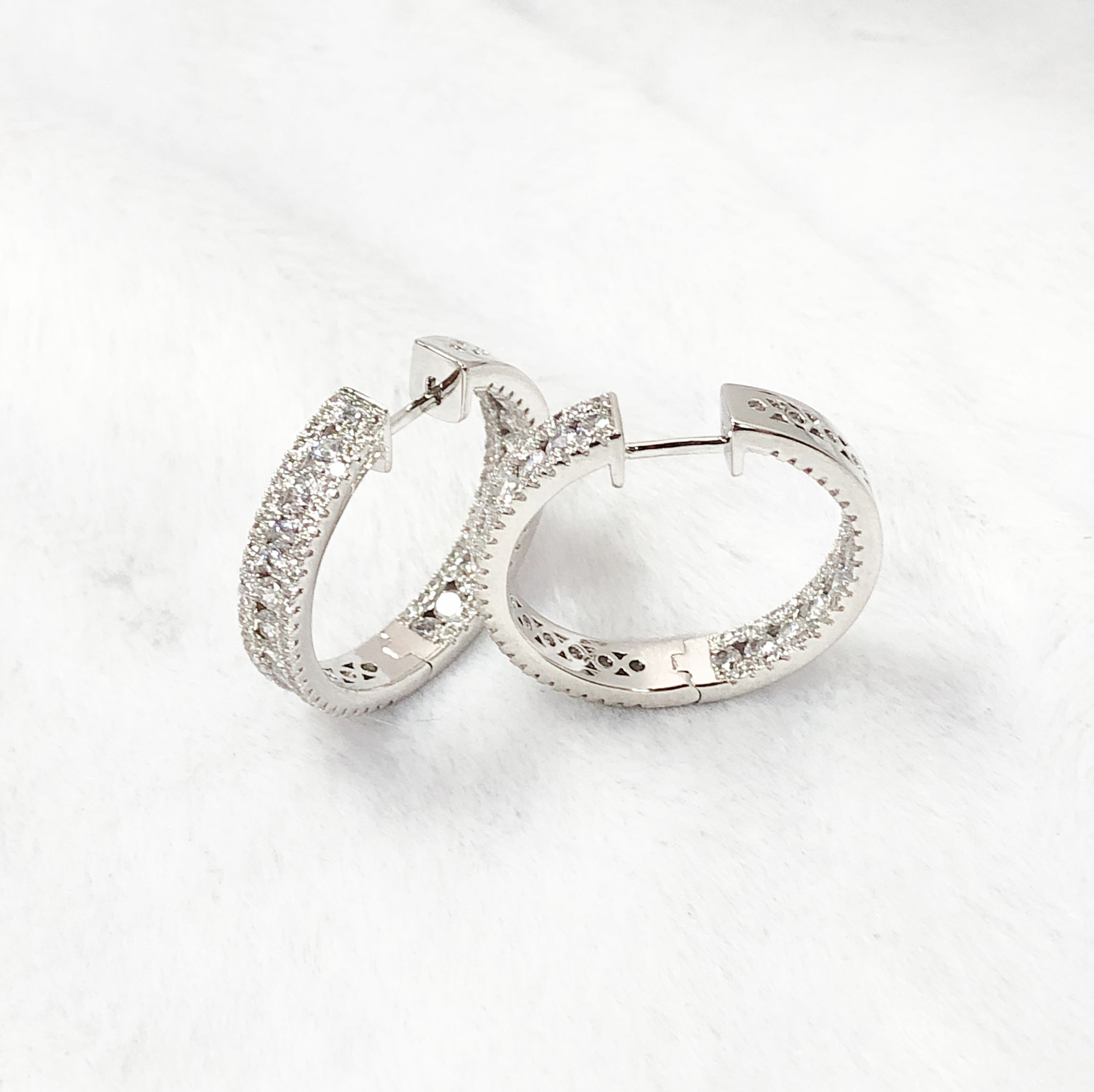 Sterling Silver CZ Inside-Out Eternity Hoop Earrings - Image 3