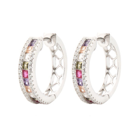 sterling silver rainbow princess cubic zirconia inside-out hoop earrings