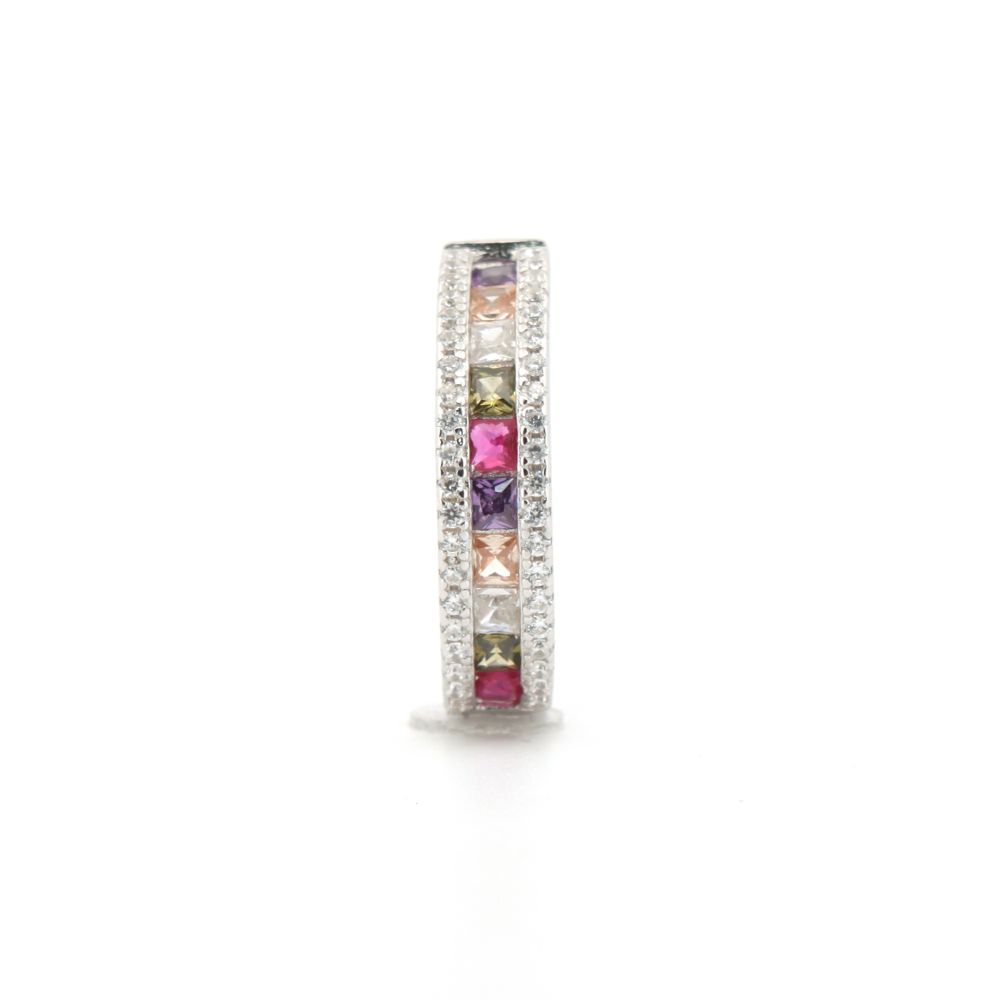 Sterling Silver Rainbow Princess CZ Inside-Out Hoop Earrings - Image 2
