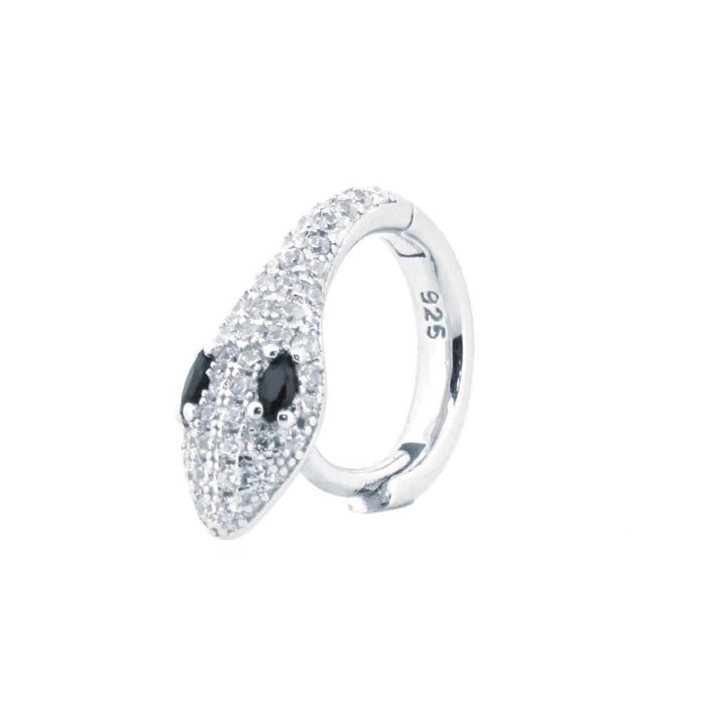 Sterling Silver Black Marquise CZ Snake Huggie Hoop Earrings - Image 2