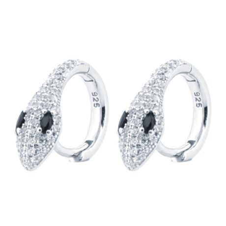 sterling silver black marquise cubic zirconia snake huggie hoop earrings