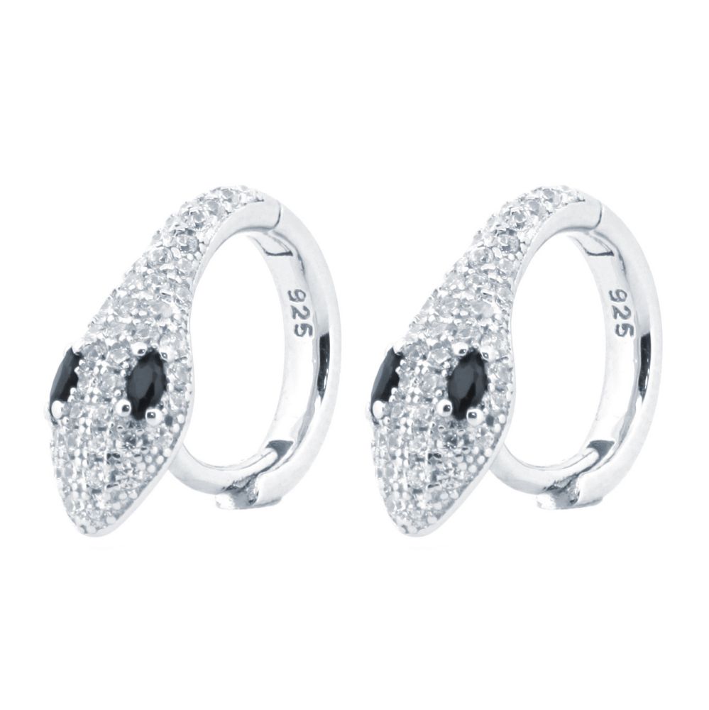 sterling silver black marquise cubic zirconia snake huggie hoop earrings