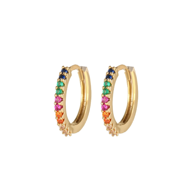 14ct gold-plated sterling silver rainbow cubic zirconia huggie earrings