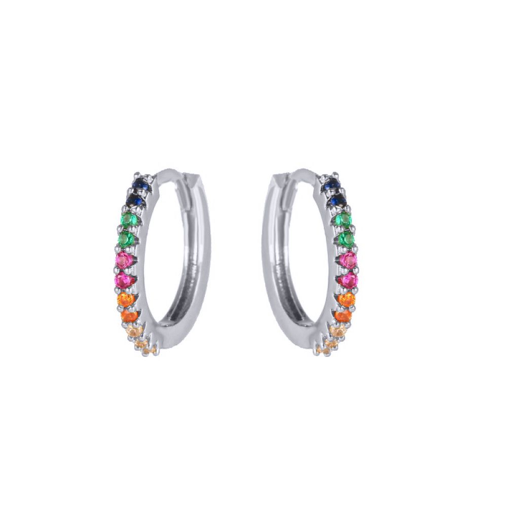 rhodium-plated sterling silver rainbow cubic zirconia huggie earrings