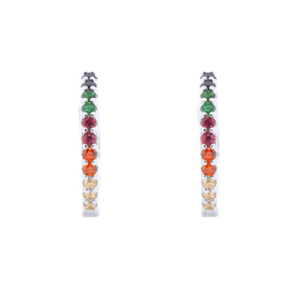 Sterling Silver Rainbow CZ Pavé Huggie Hoop Earrings - Image 6