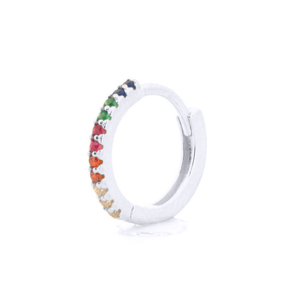 Sterling Silver Rainbow CZ Pavé Huggie Hoop Earrings - Image 7