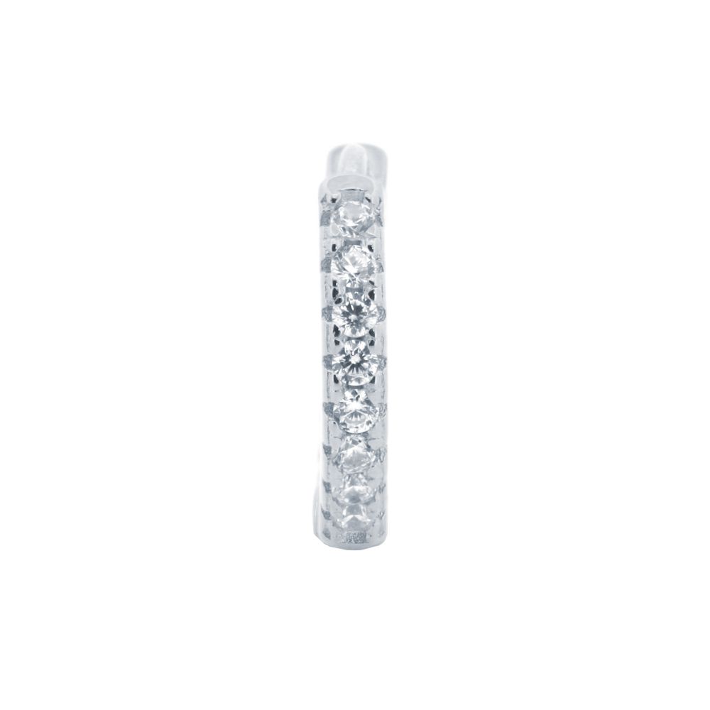 Sterling Silver CZ Inside-Out Pavé Huggie Hoop Earrings - Image 5