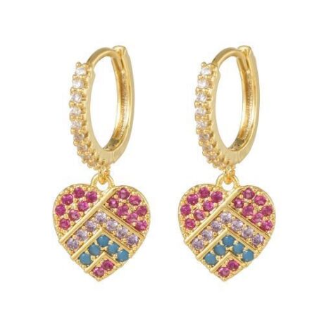 Sterling Silver Gold-Plated Pastel CZ Heart Huggie Earrings