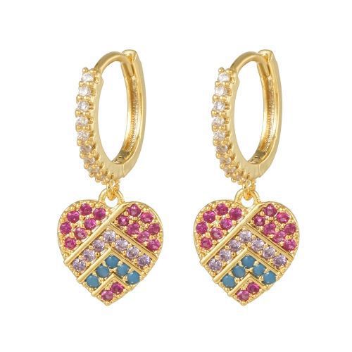 Sterling Silver Gold-Plated Pastel CZ Heart Huggie Earrings