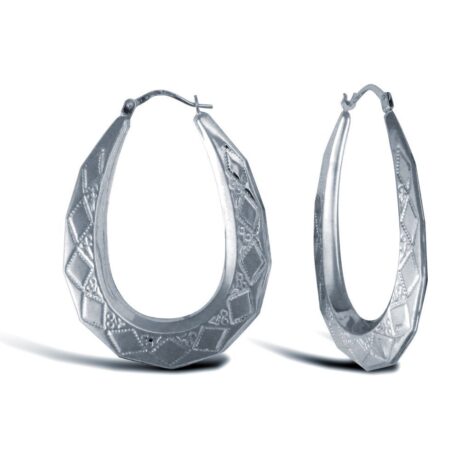 Sterling Silver pear-shaped Diamond Cut creole earrings